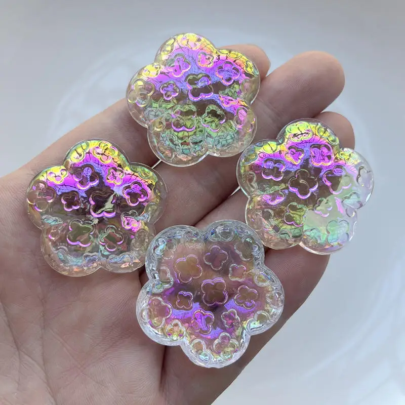 6pcs 35mm AB Large Floral Diamond Flat Bottom Wedding Dress Diy Button Crafts Native Decorative Rhinestone