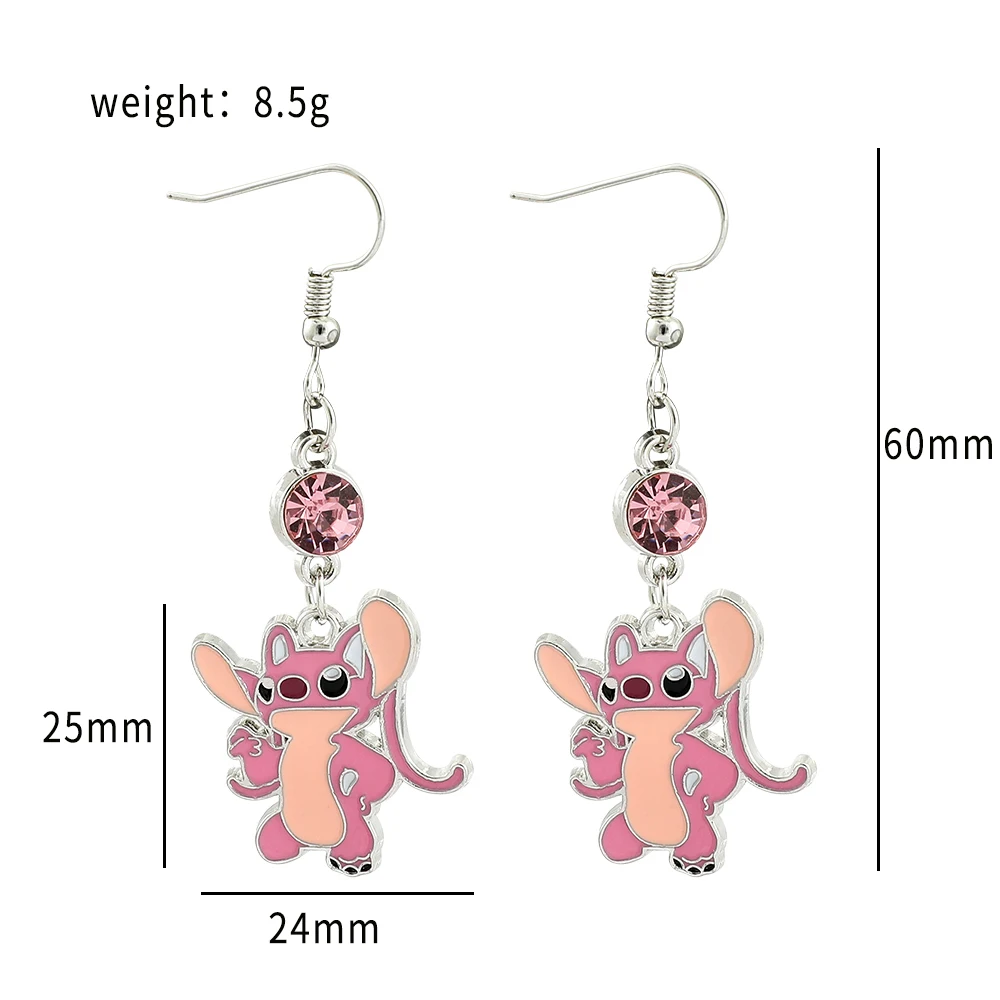 Cute Stitch Angel Drop Earrings Girl Boy Comic Classic Jewelry Pretty Blue Enamel Small Crystal Anime Earrings for Women Gift