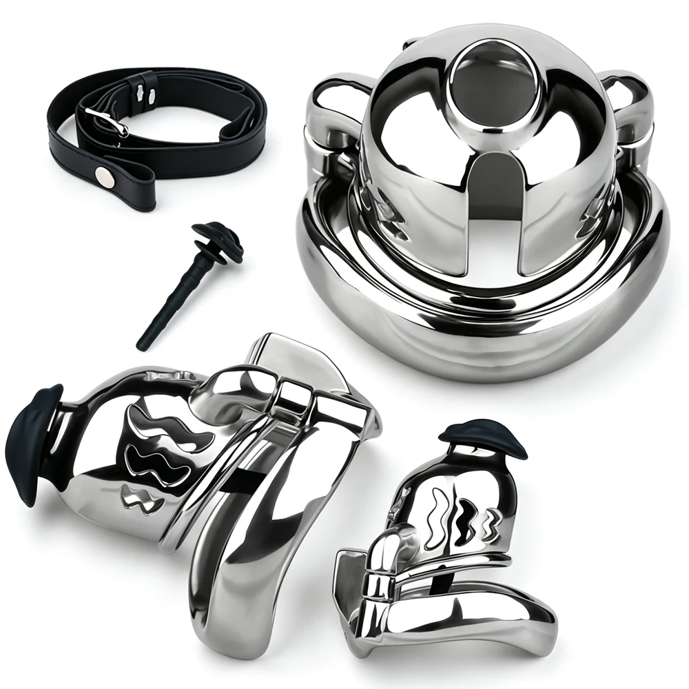 LEZEE Male Chastity Cage With PA Ring Leather Chastity Belt BDSM Penis Cages Imitation Clitoris Silicone Urethra Plug For Men