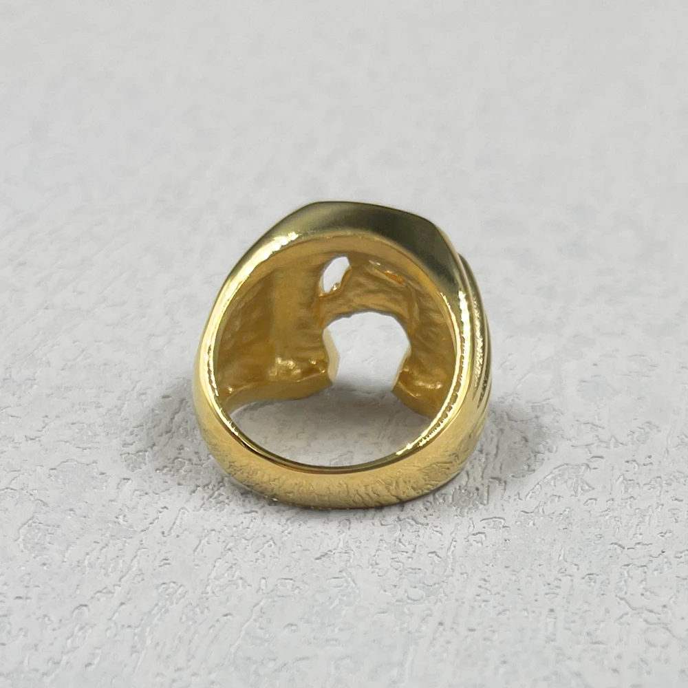 316L stainless steel gold color Jockey Club horseshoe men\'s ring with rhinestone horse high quality jewelry