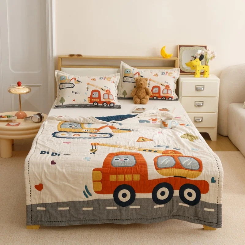 

1pc pure cotton blanket jacquard cartoon car animal blanket breathable soft summer comforter air condition gauze blanket 120*150