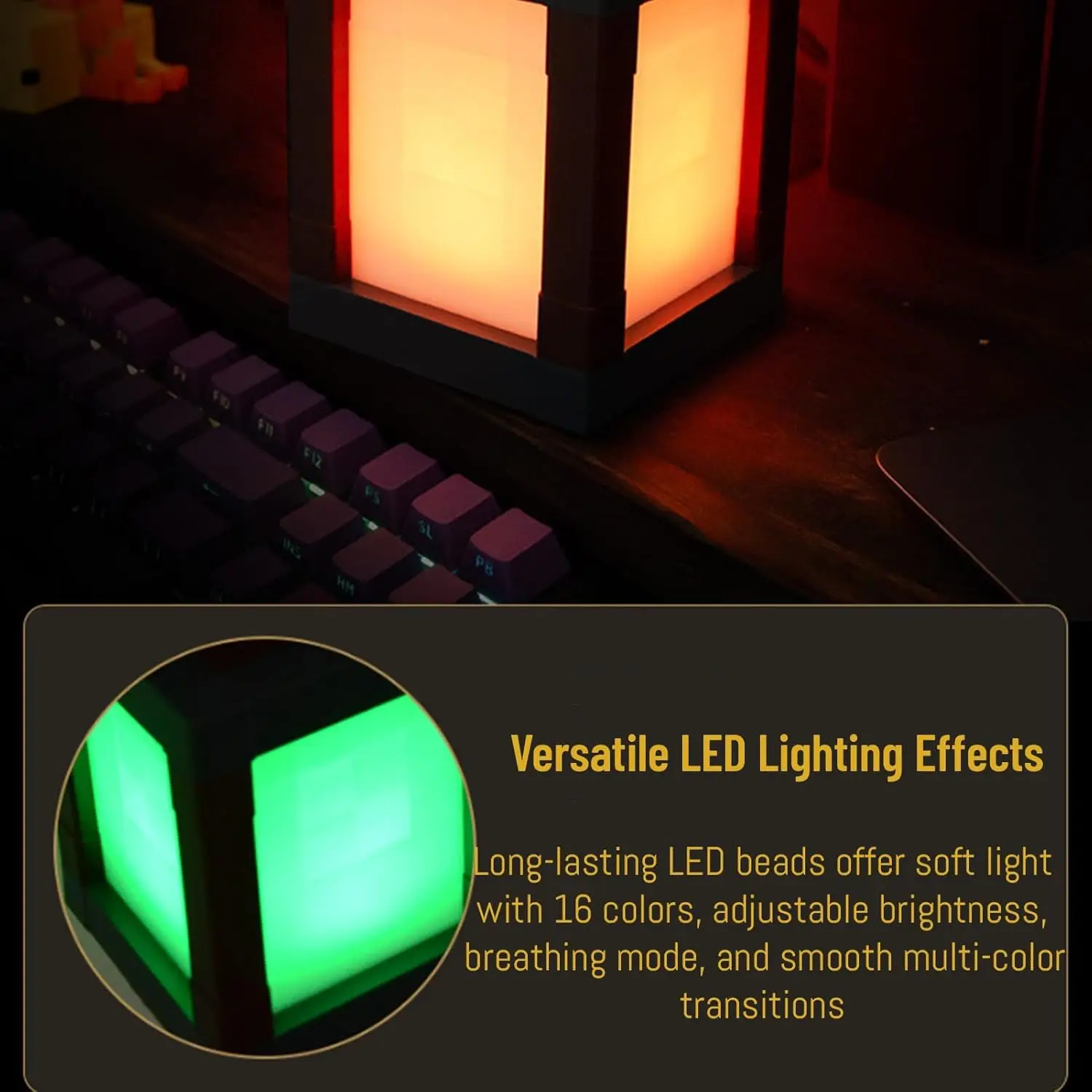 ضوء ليلي من Pixel Lantern - جهاز تحكم عن بعد RGB بـ 16 لونًا، تصميم قابل لإعادة الشحن عبر USB، مثالي لغرفة النوم، جدار غرفة الألعاب أو أدوات الطاولة