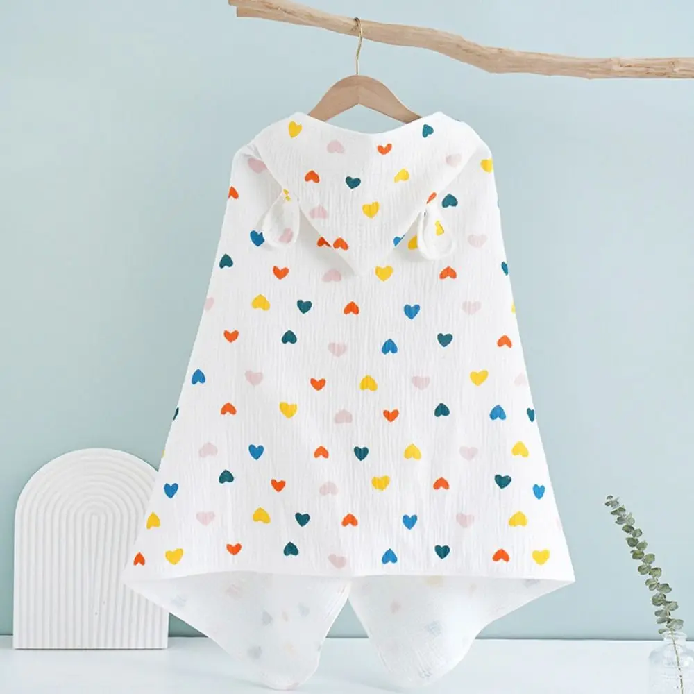 Warm Cartoon Printed Baby Gauze Bath Towel Soft Comfortable Hooded Bathrobe Four Layer Absorbent Infant Bathrobe Shower Cloak