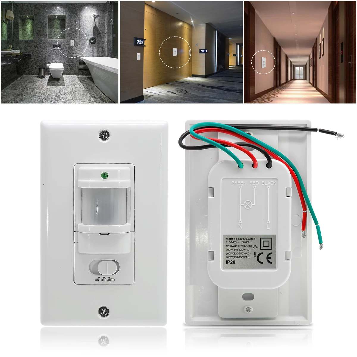 110V ~220VAC ON OFF Auto Wall Mounted Motion Sensor Switch ,Automatic PIR Infrared Light Switch with light Control Sensor