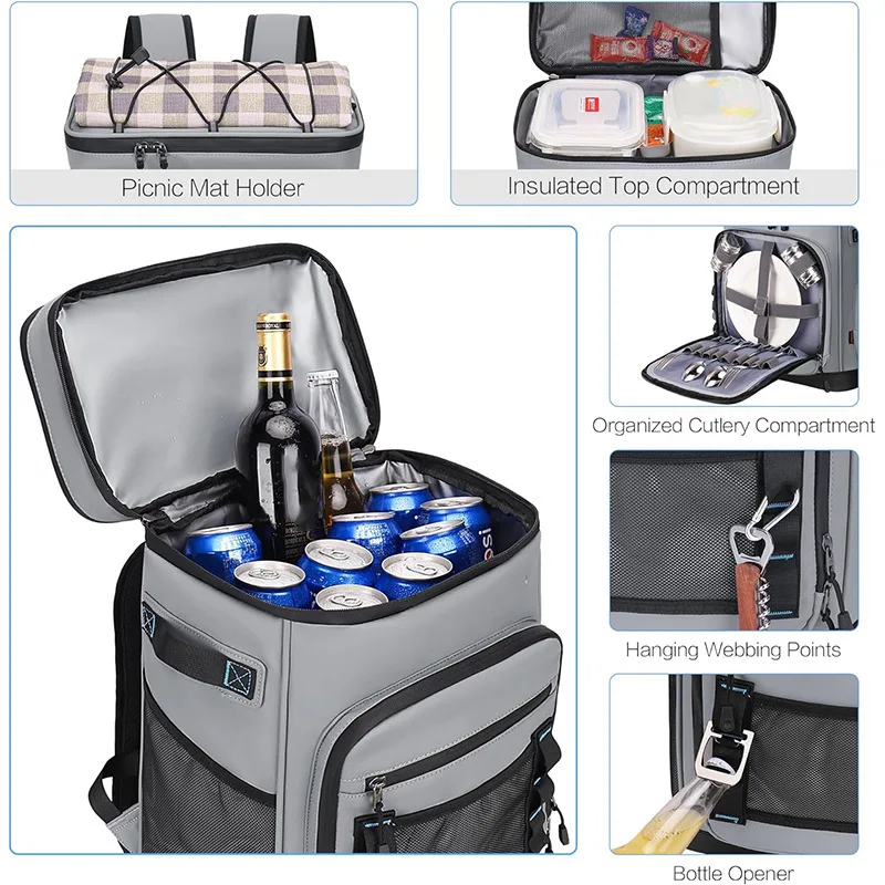 30L Insulated Cooler Backpack Waterproof Thermal Backpack Large Capacity Outdoor Camping Fishing Picnic Lunch Backpack Keep Food