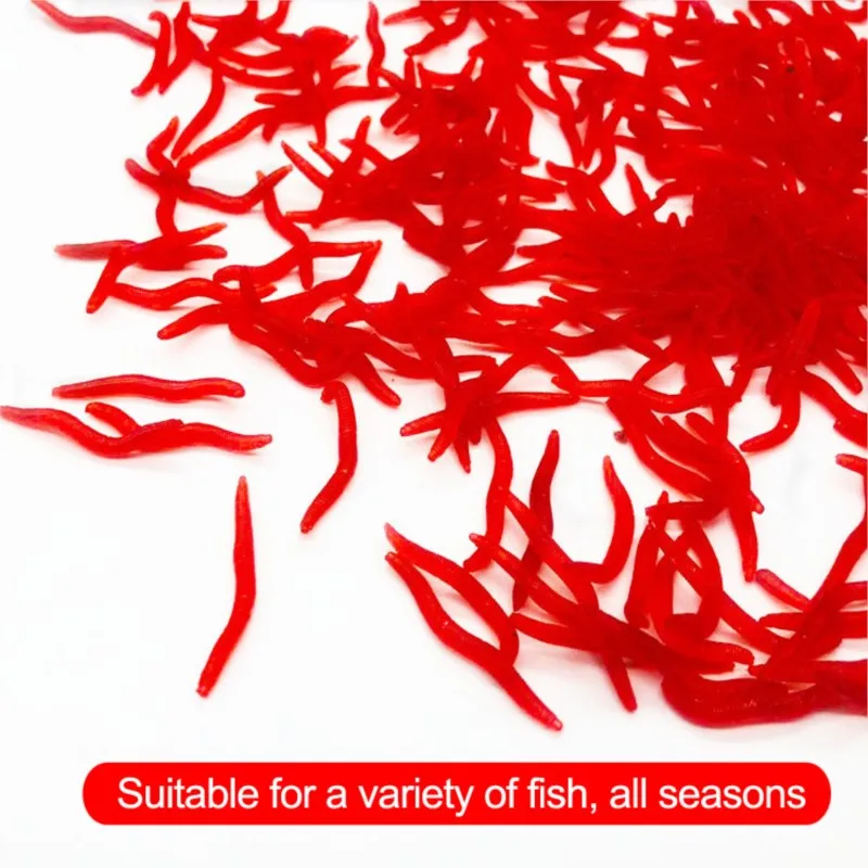 Lifelike Red Worm Soft Fishing Lure, Isca de Silicone Artificial, Gelo Earthworm, Camarão Fishy, Baixo Aditivo, Carpa, Inverno, 100pcs