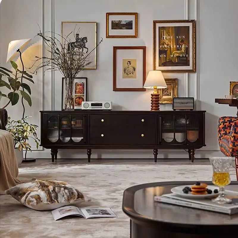 خزانة تلفزيون فرنسية قديمة متوسطة الحجم من الخشب الصلب وخزانة أرضية لغرفة المعيشة وخزانة منزلية للتخزين #3