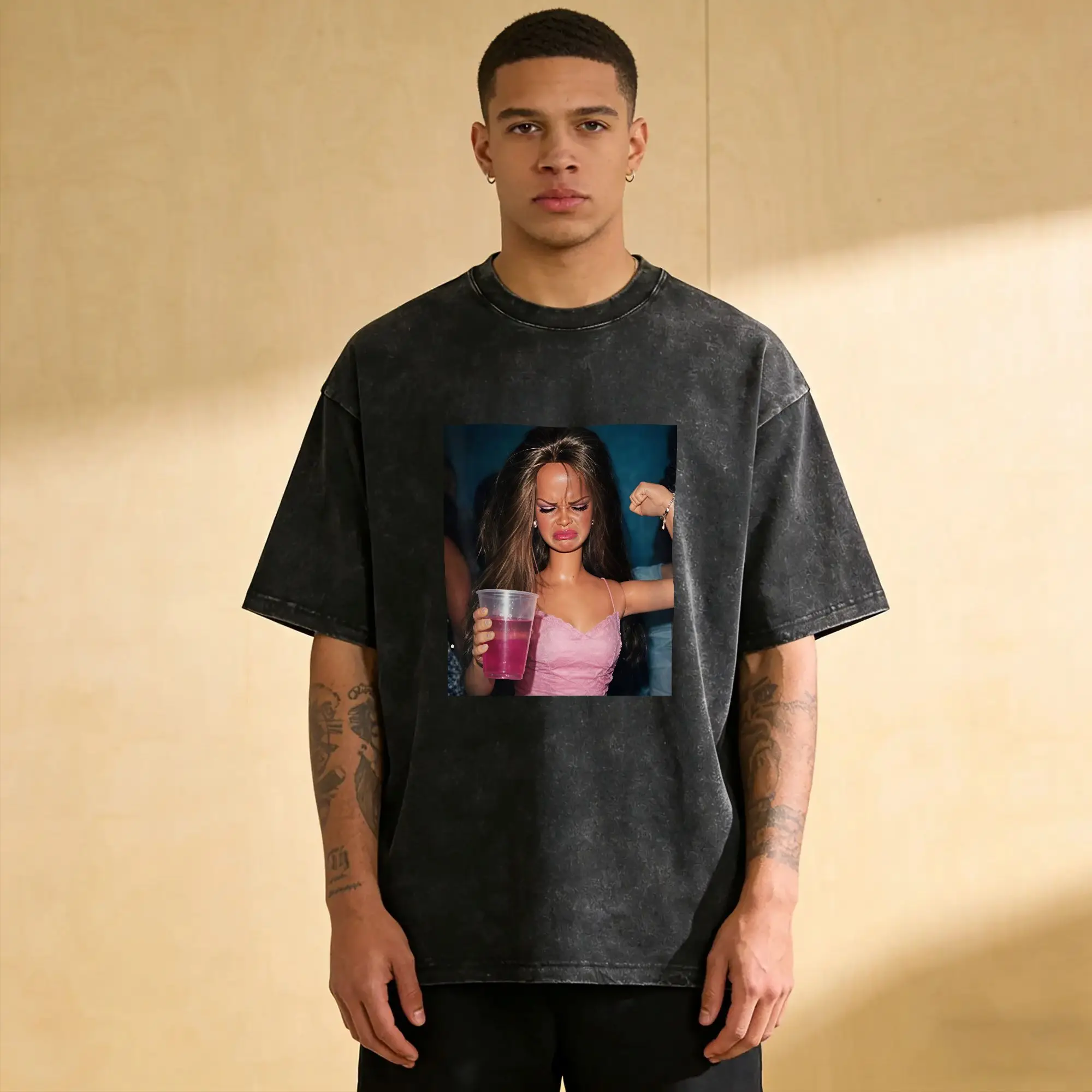 Fun unisex doll face T Shirt Men Pure Cotton Fashion for Male T-Shirts Crew Neck meme doll graphic  Tops Birthday Present