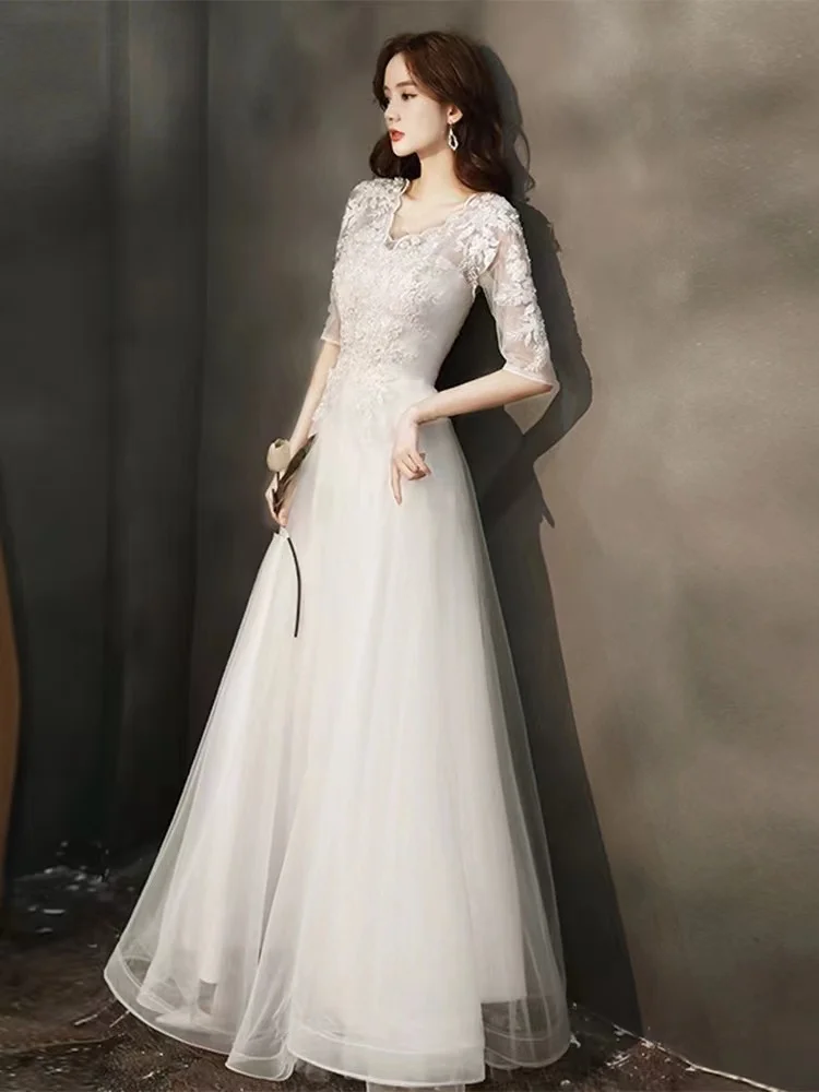 

Evening dress size 7 skirt women 2024 new wedding toast hot style banquet temperament white high-end high-end niche