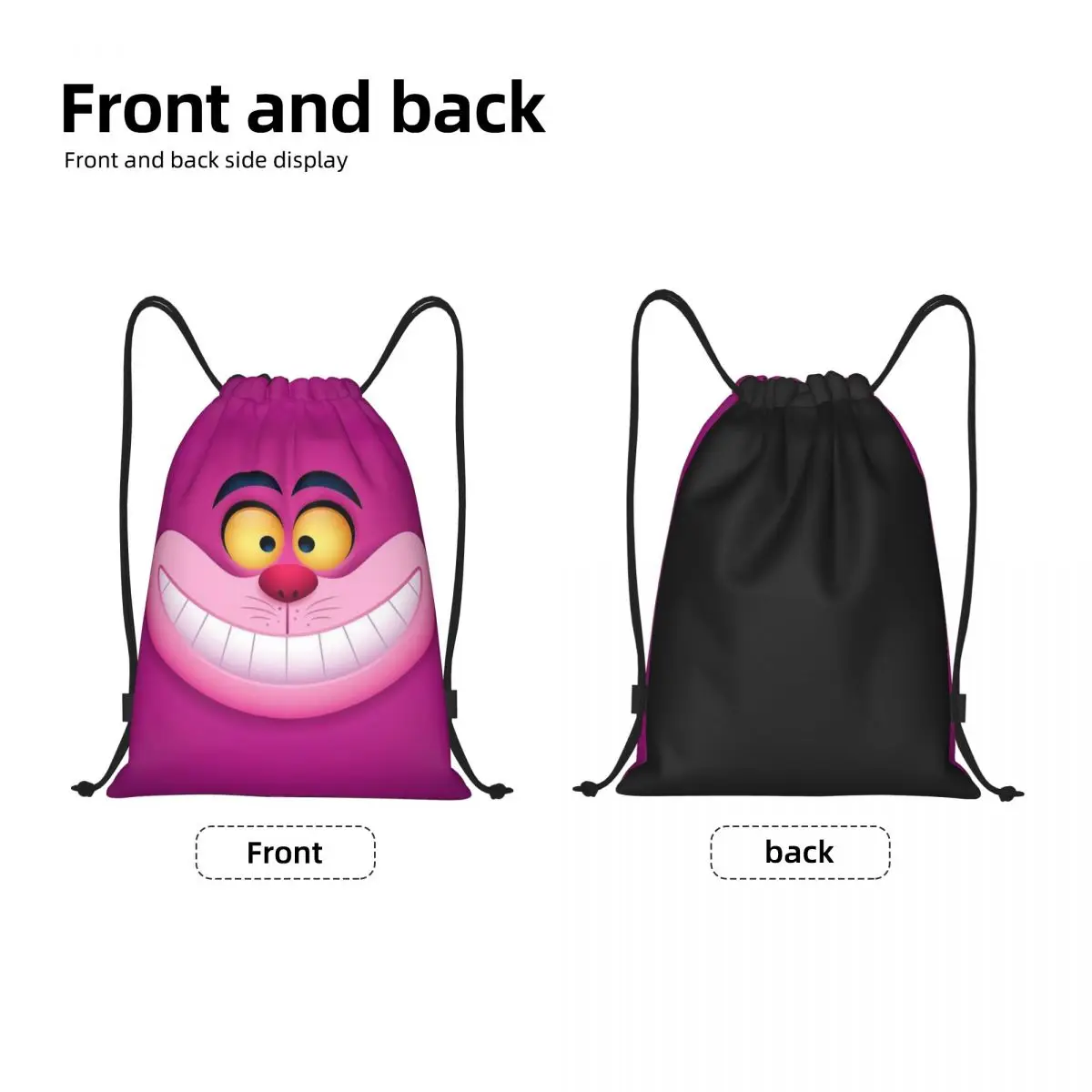 Custom Smiling Cheshire Cat Drawstring Backpack Sports Gym Bag for Men Women Animal Shopping Sackpack