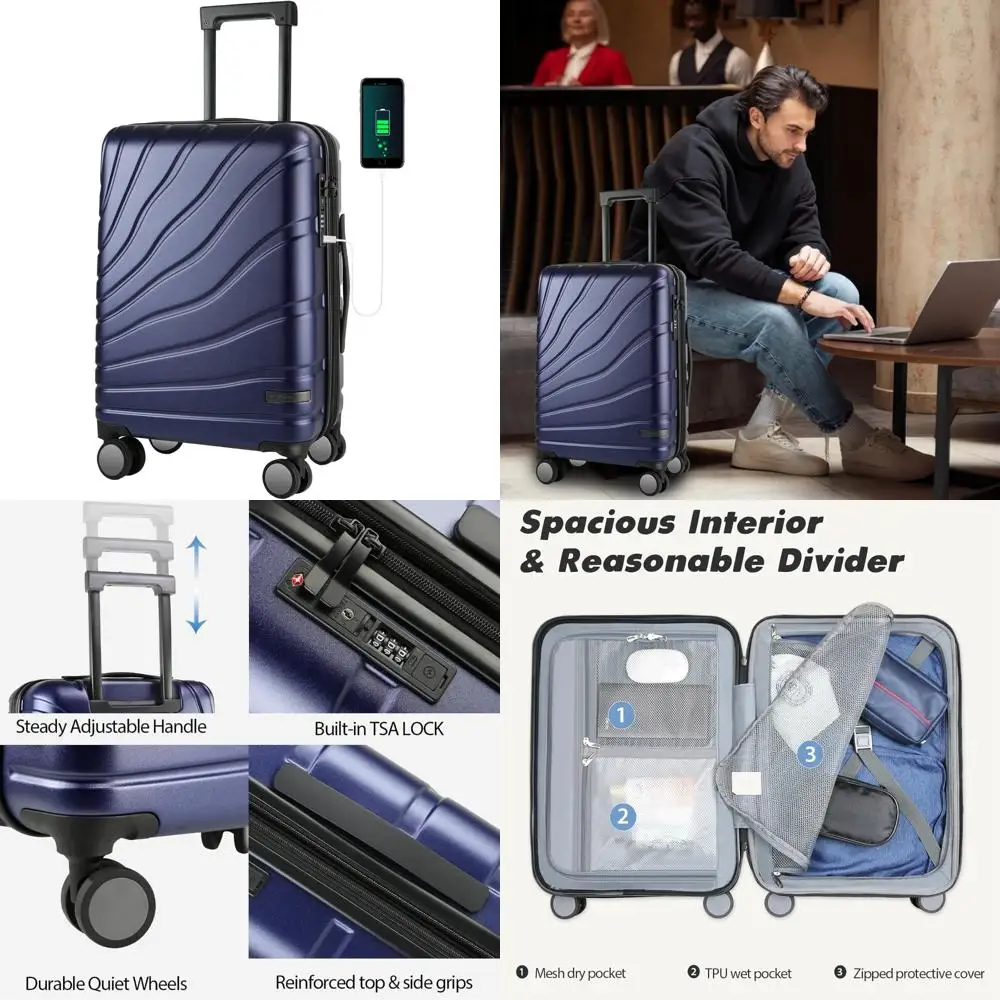 

Расширяемый чемодан-спиннер с твердым корпусом и замком TSA, 20-дюймовый модный чемодан, одобренный для путешествий в авиакомпании