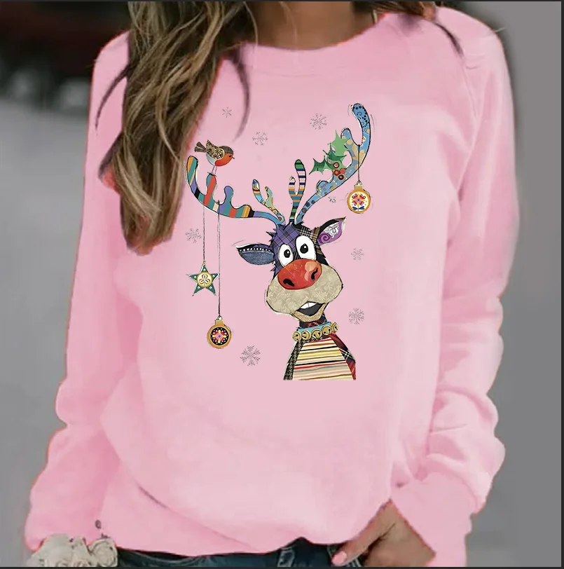 Christmas Hoodie Christmas Jumper Christmas Moose Print Fleece Hoodie Sweatshirts  Sweatshirt  Streetwear Women