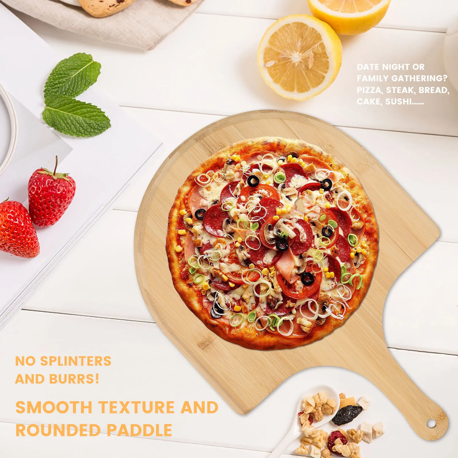 Bamboo Pizza Peel Baking Tools Wooden Pizza Cutting Board with Comfortable Handle Rectangular Pizza Peeling Cutting Board Cut