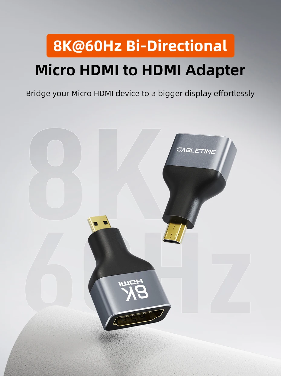 CABLETIME Mini-HDMI-Adapter Mini/Micro HDMI auf HDMI-Adapter 8K 60Hz für Raspberry Pi ZeroW Camcorder Laptop HDMI Mini-Adapter – Detail 11