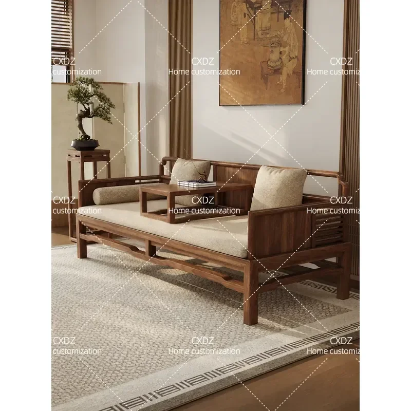 Solid Wood Arhat Bed New Chinese Style Zen Living Room Furniture Tea Room Couch Winter Summer Daybed Elm Wood Lounger