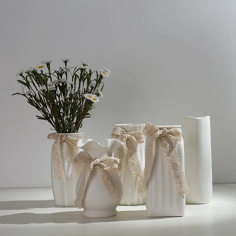 Literary White Fresh Dried Flower Vase Ceramic Hydroponic Flower Arrangement Device Starry Sky Living Room Modern Ornament Decor
