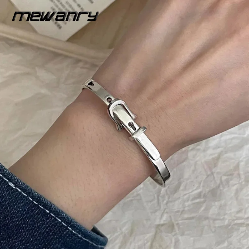 Mewanry Silver Color Belt Geometric Bracelets For Women Couples Creative Design Fashion Vintage Personality Birthday Jewelry