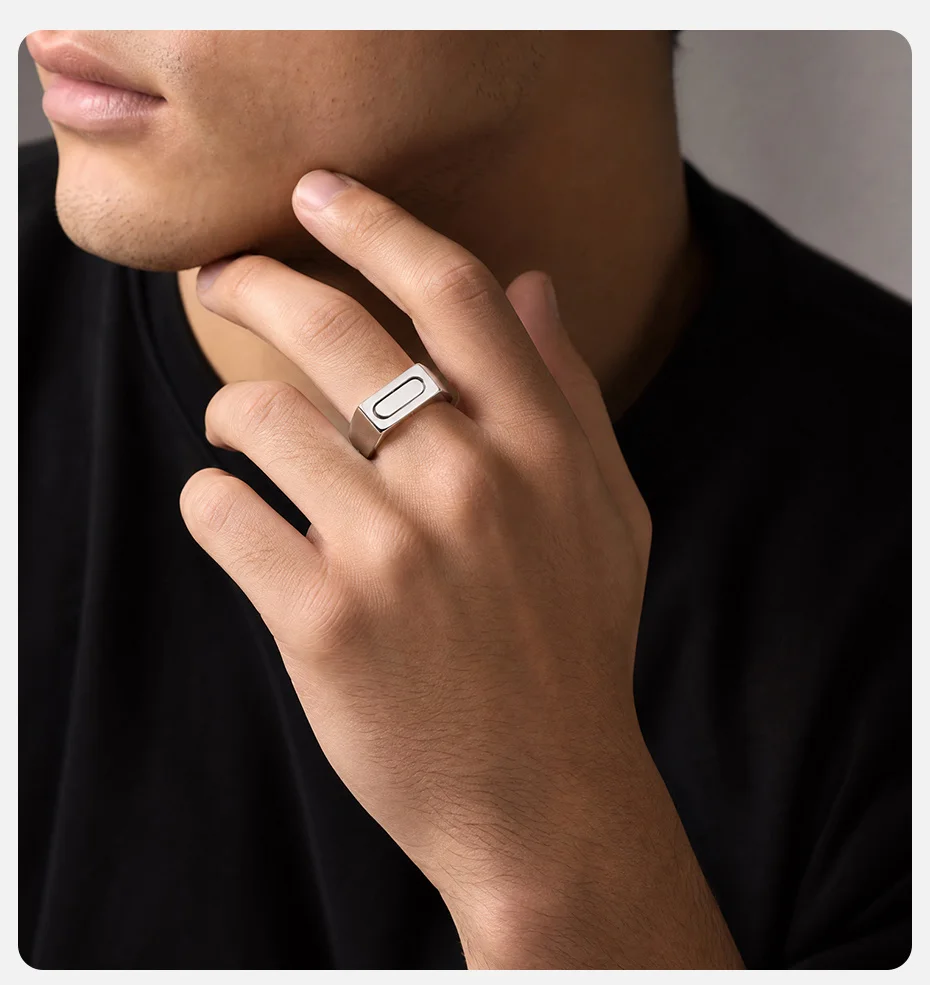 Vnox drehbarer Edelstahl-Spinner-Ring für Herren, geometrisches, quadratisches Fidget-Armband, silberfarben, für den täglichen Gebrauch, Schmuck, Geschenk, Größe 7–12. – Detail 3