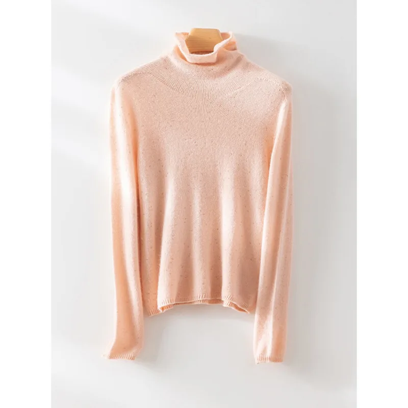 Cashmere Wool Pile Collar Sweater Women Auutmn Winter Seamless Solid Color Knitted Tops