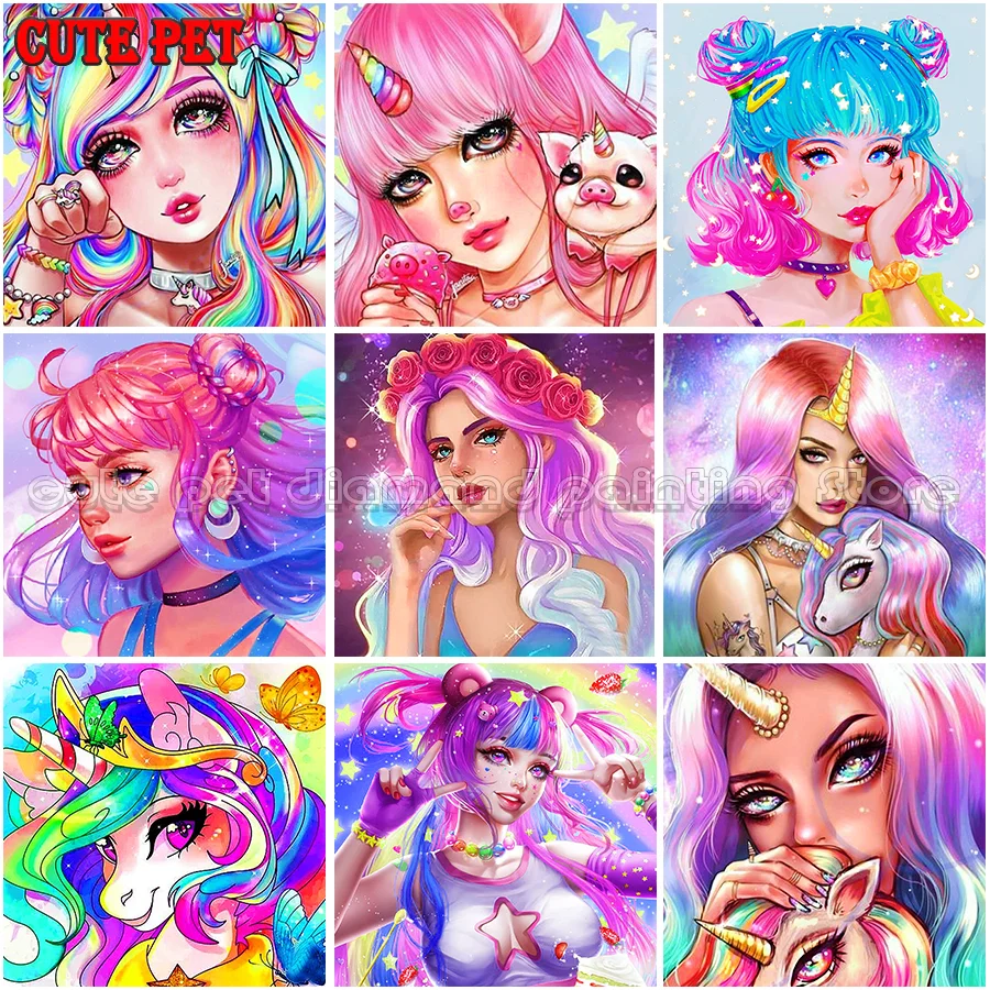 

unicornio colorido 5D DIY diamond painting colorful cool girl cross stitch diamond Emeroidery mosaic youthful girl home decor