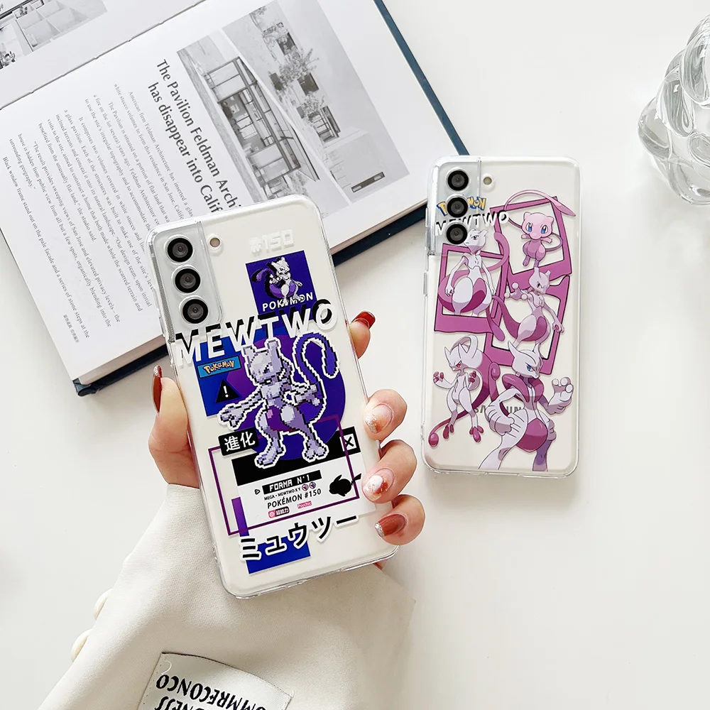 Fashion Transparent Cute Cartoon Mewtwos Gengars Phone Case for Samsung Galaxy S21 S22 S23 S24 FE Plus Ultra 5G Back Cover Funda