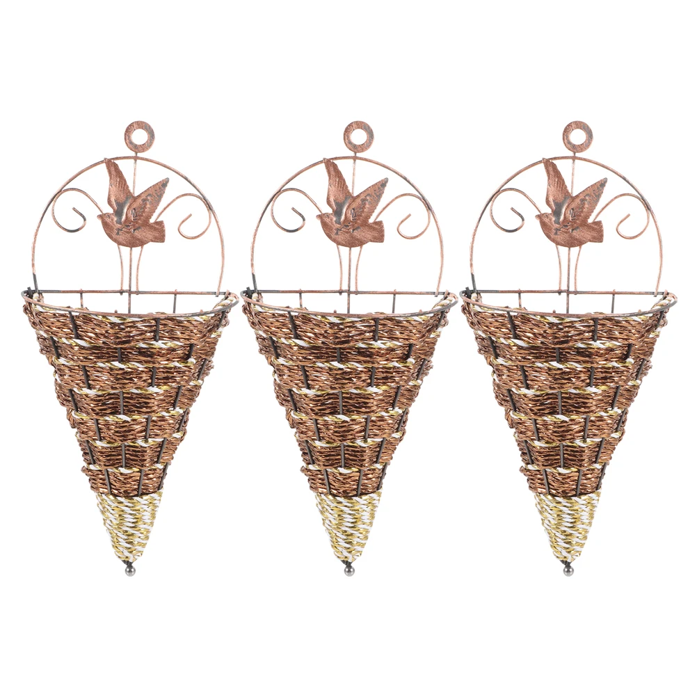 

3pcs Wall Hanging Flower Basket Artificial Rattan Planter Indoor Holder Pot Baskets Plastic Iron Low Maintenance Spacesaving