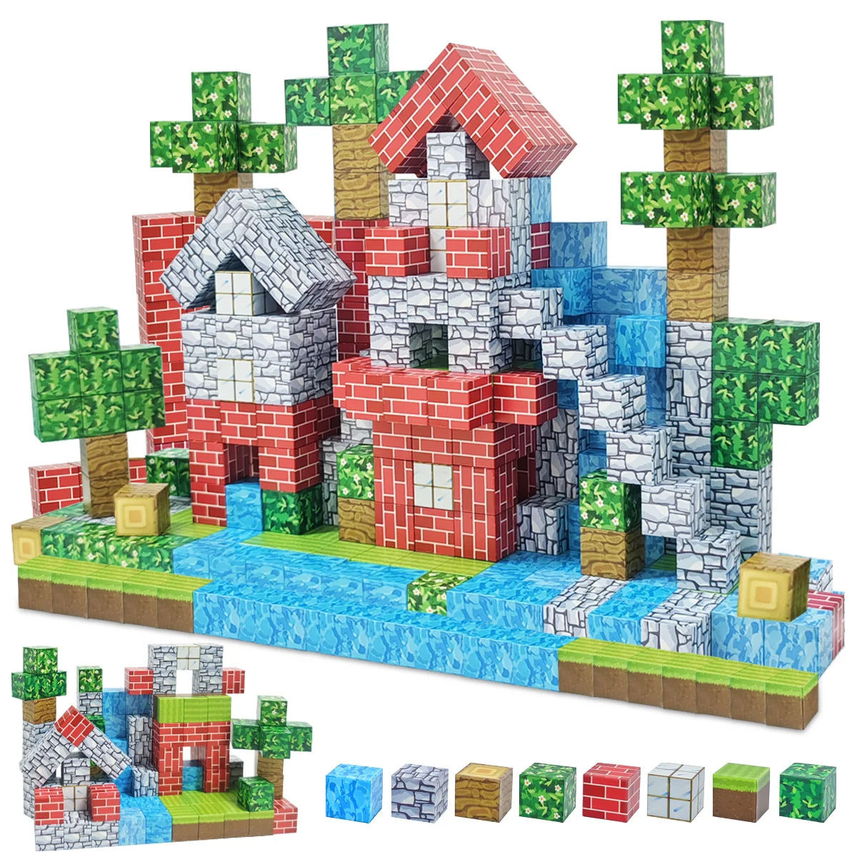 Magnetic Building Blocks Cubes for Kids, Magnet Tiles Stacking Toy, Build Forest World Set, Sensory Christmas Birthday Gifts