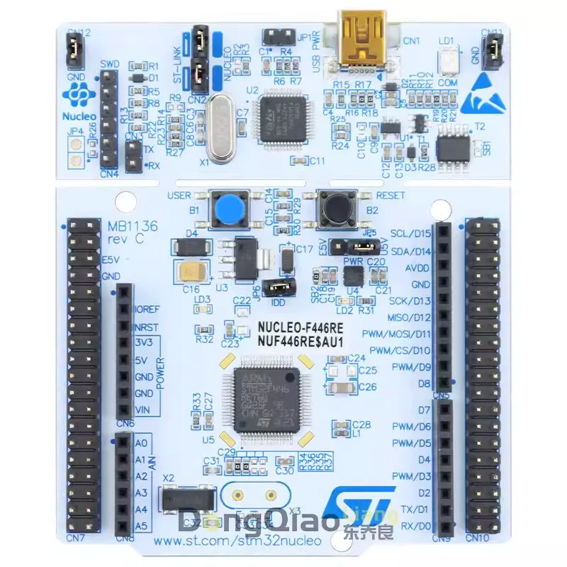 The off-the-shelf NUCLEO-F446RE uses the MCU Nucleo-64 development board of the STM32F446RET6 microcontroller