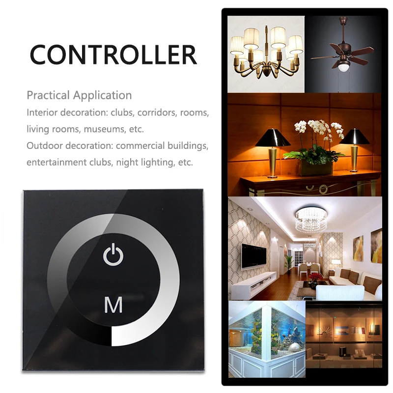 86 Wall Mount LED Touch Round Ring Single Color Dimmer DC 12V 24V 8A Switch Controller Dimming Panel for 5050 2835 Light Strips