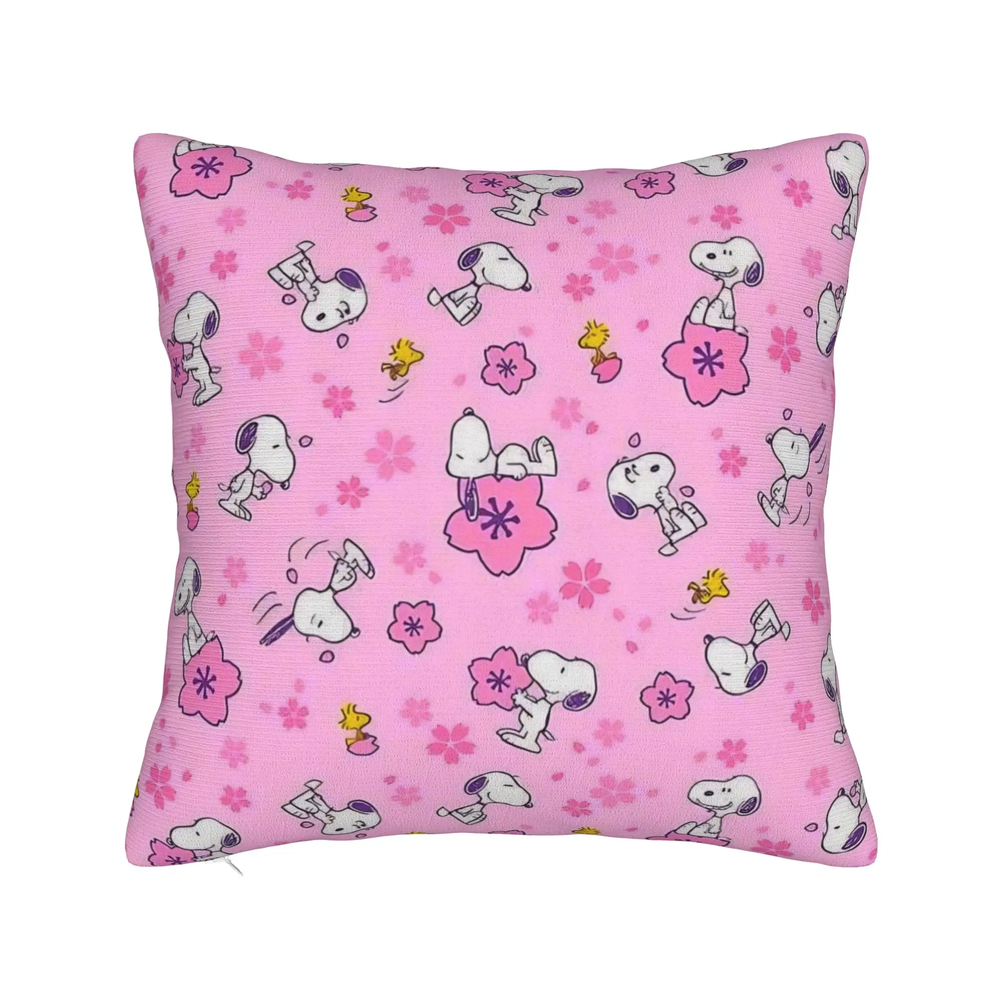 Cartoon S-Snoopys Square Pillowcases Polyester Sofa Pink Flower Cushion Cover Creative Home Decoration Throw Pillow Case 45*45