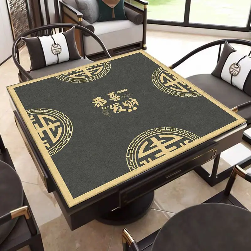 Black Gold Congratulations On Getting Rich! Mahjong Table Mat Anti-Slip Noise Reduction for Card Game Playing Room Decor
