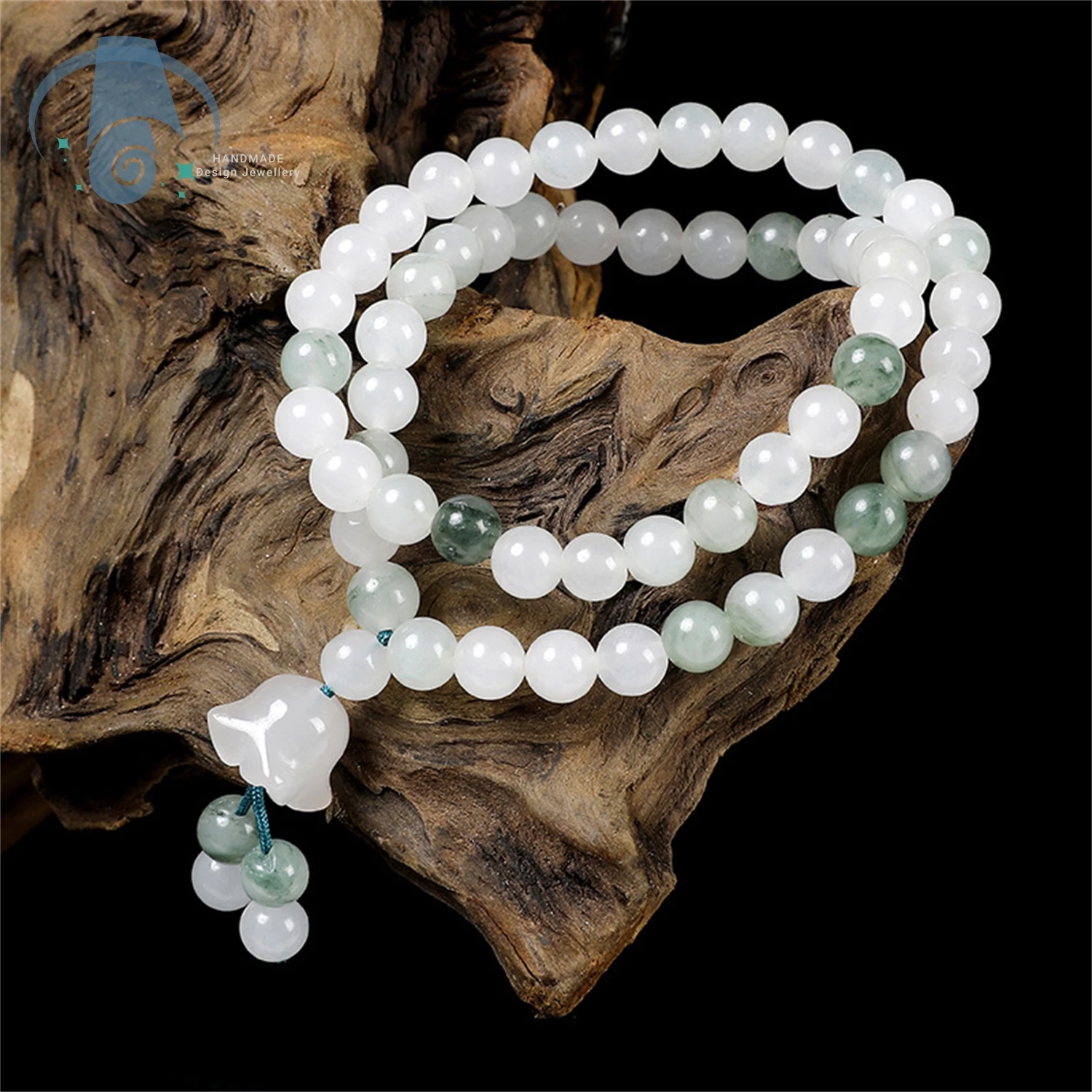 

Natural gold wire jade Tian Shan Cui multi circle hand string orchid pendant with 108 fashionable men's and women's styles