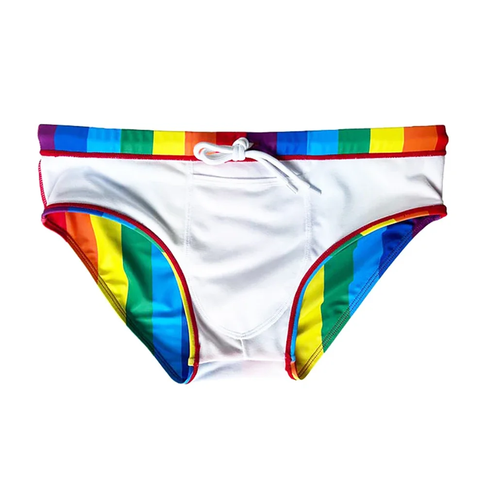 Rainbow Striped Swimming Trunks Bathing Suits Man Mans Sexy Surfing Shorts Swim Underpants Swimming Briefs Male