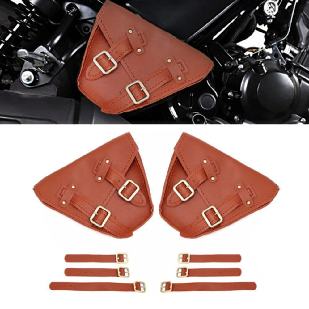 Motorbike Saddlebags PU Leather Dark Brown Side Saddle Bags Luggage Storage Bag For Honda Rebel 300 500 Models 2017-2022