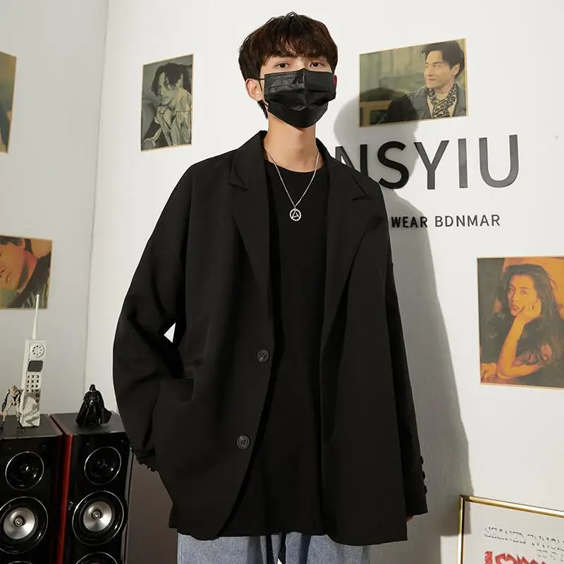 Men's 2026 Spring Korean Style Loose Casual Blazer Vintage Hong Kong Fashion Oversized Suit Jacket Trendy Outerwear