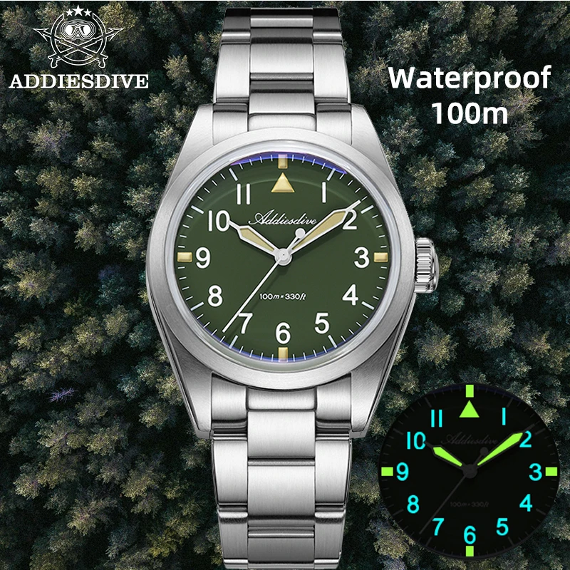 ADDIESDIVE Orologio da uomo in titanio 2025 Nuovo orologio da polso al quarzo 36mm Vetro a cupola 100m Impermeabile luminoso VH31 Orologio da polso AD2502