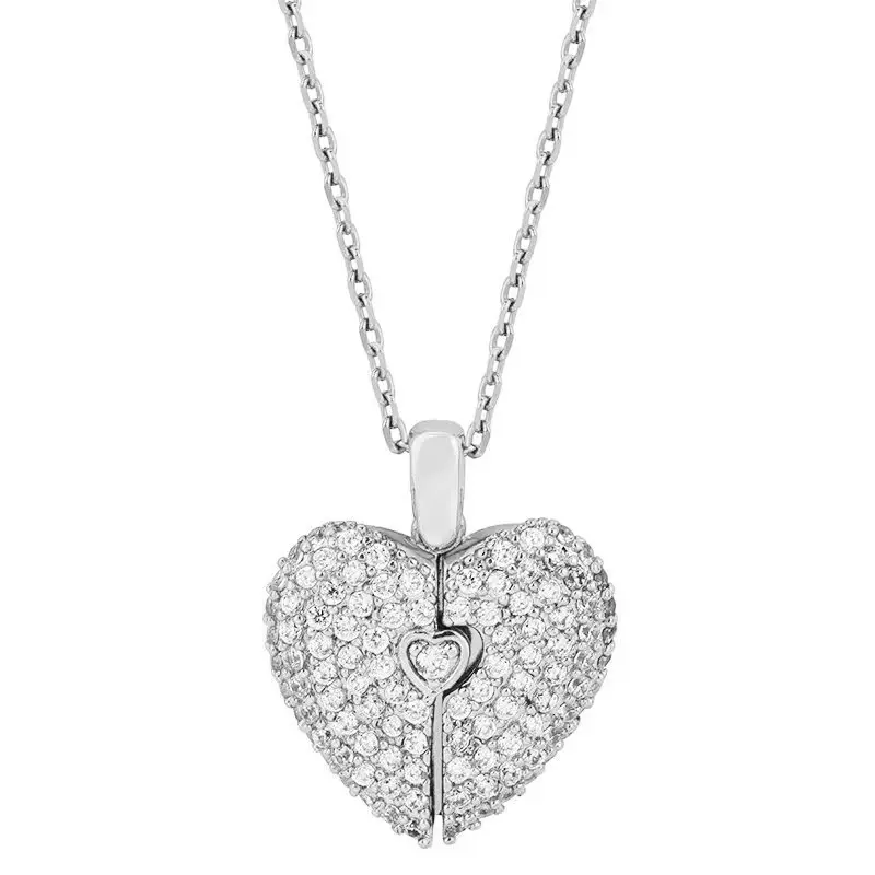 316L Stainless Steel Fashion Crystal Heart Sweater Chain Femme Long Necklaces for Statement Necklaces&Pendants Accessories