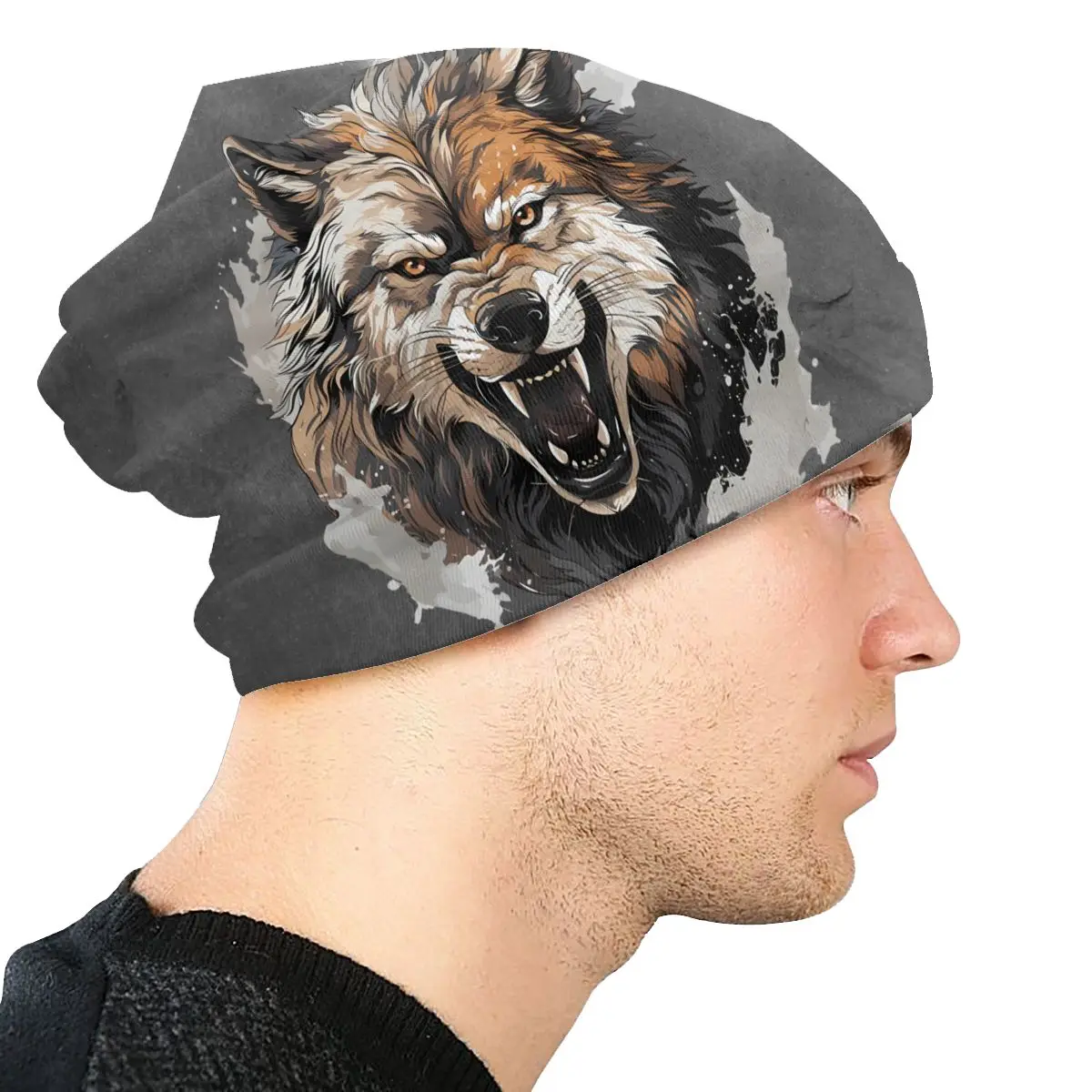 Bonnet Hats Wild Wolf Men Women's Snarling Wolf Thin Cap Street Skullies Beanies Caps