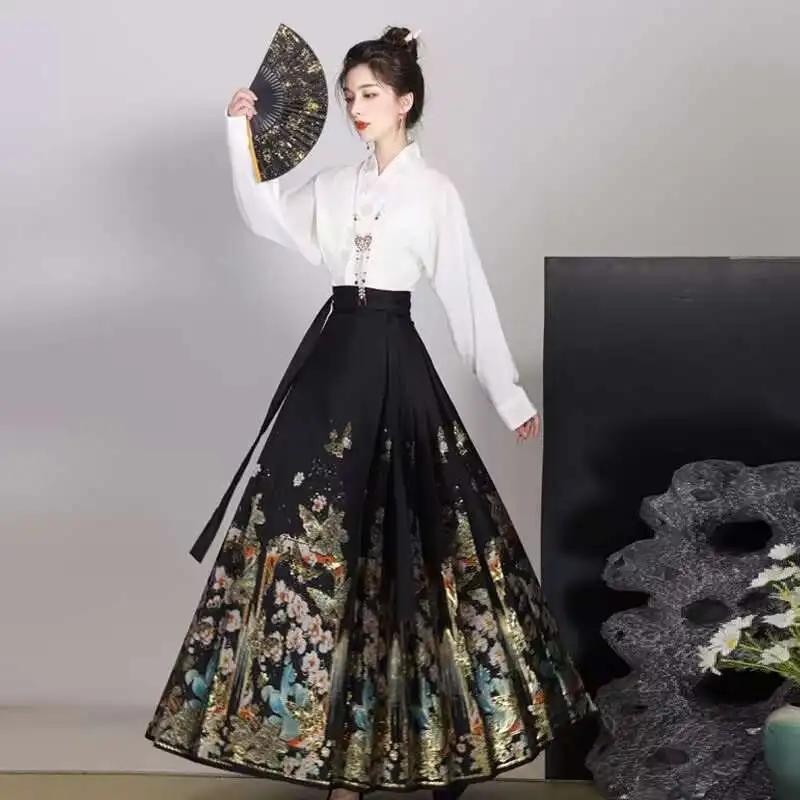 Originele Nieuwe Chinese Stijl Paardengezicht Rok Hanfu Vrouwen Hanfu Rok Mamianqun Vintage Traditionele Kleding Vrouwelijke Mode