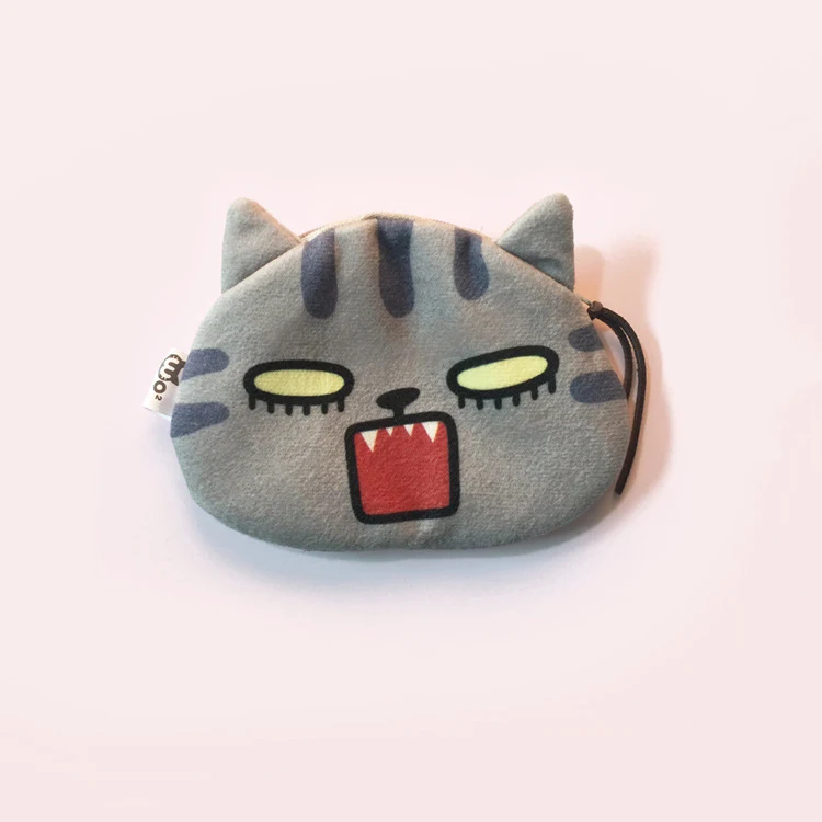 Cartoon Cute Cat Face Plush Coin Purse Kawaii Portable Plush Wallet Key Earphone Coin Organizer Pouch Zipper Bag Kids Gift