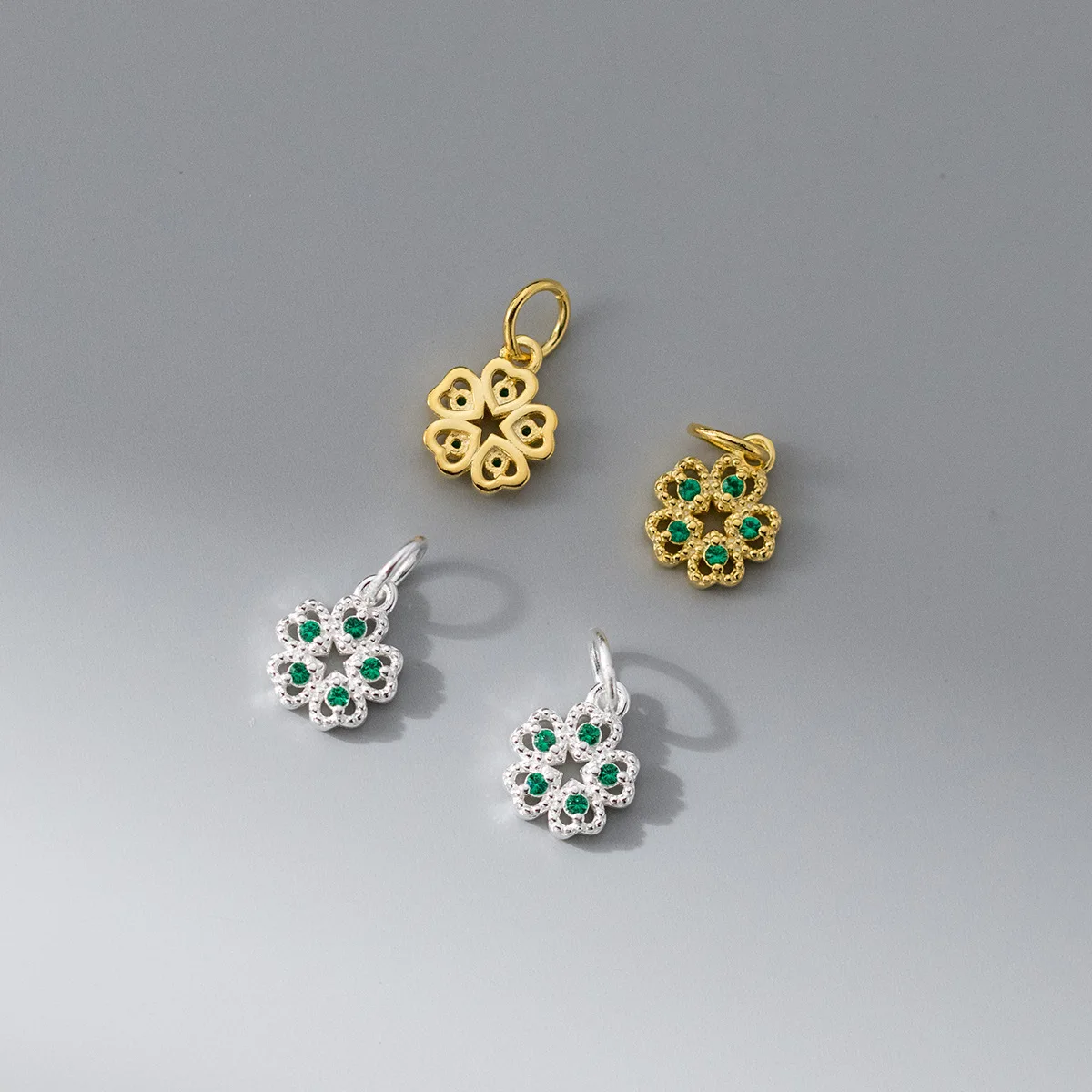 1pc/Lot 925 Sterling Silver Pretty Hollow Flower Green Zircon Charms Fancy Women Jewelry Silver Pendants DIY Necklace Earrings