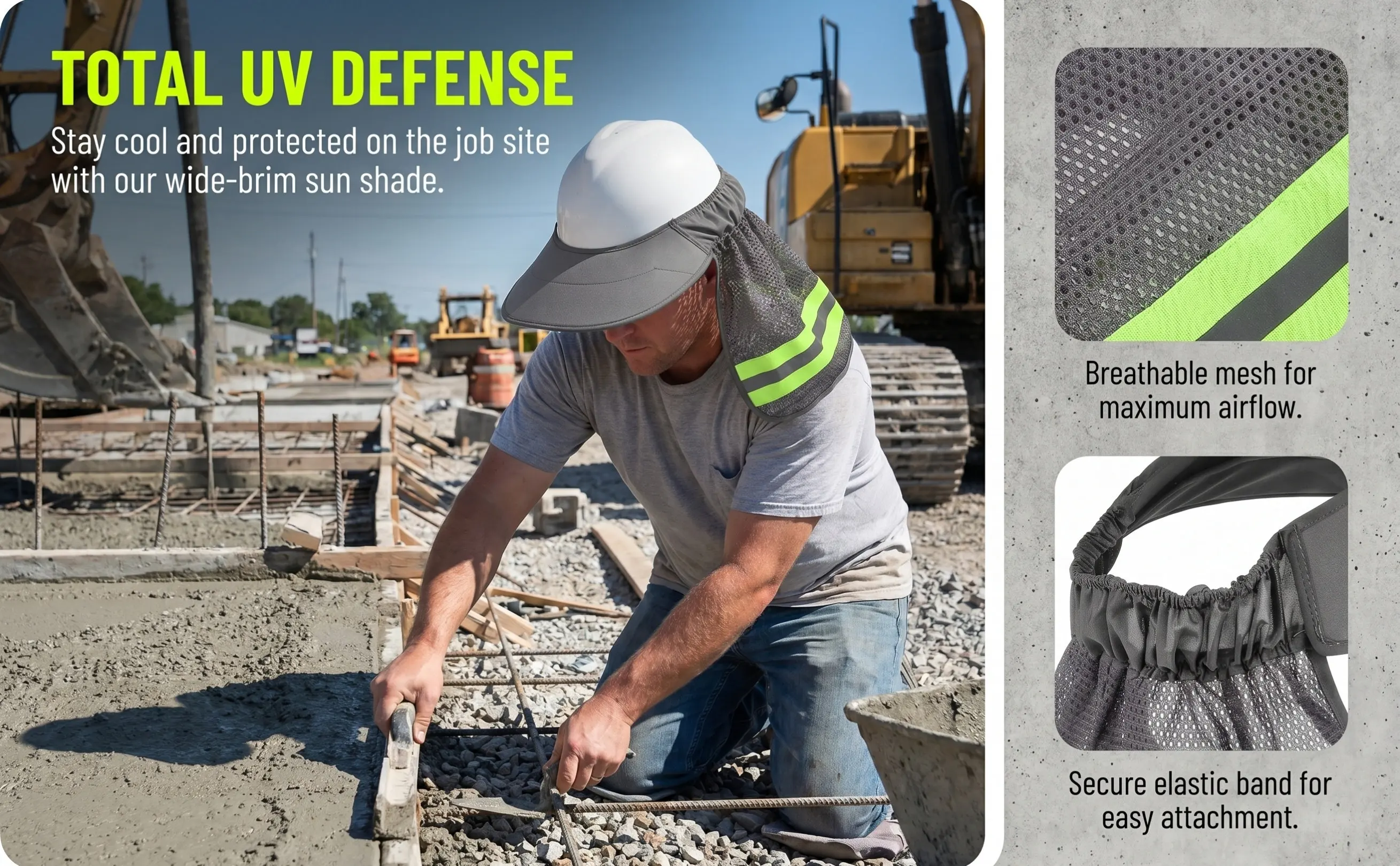 Safety Sunshade Wide Brim Breathable Mesh Sun Visor Foldable Sunshield Head Cover Construction Outdoor Work