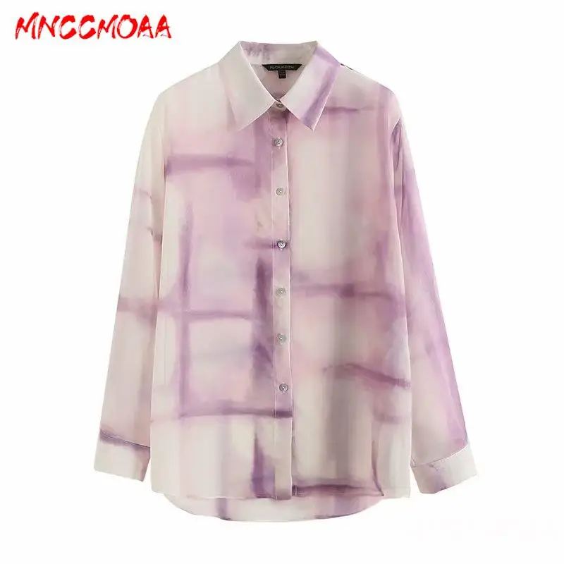 

MNCCMOAA-Vintage Tie Dye Shirts for Women, Long Sleeve Tops, Single-Breasted, Female Casual Blouse, Summer Fashion, 2024