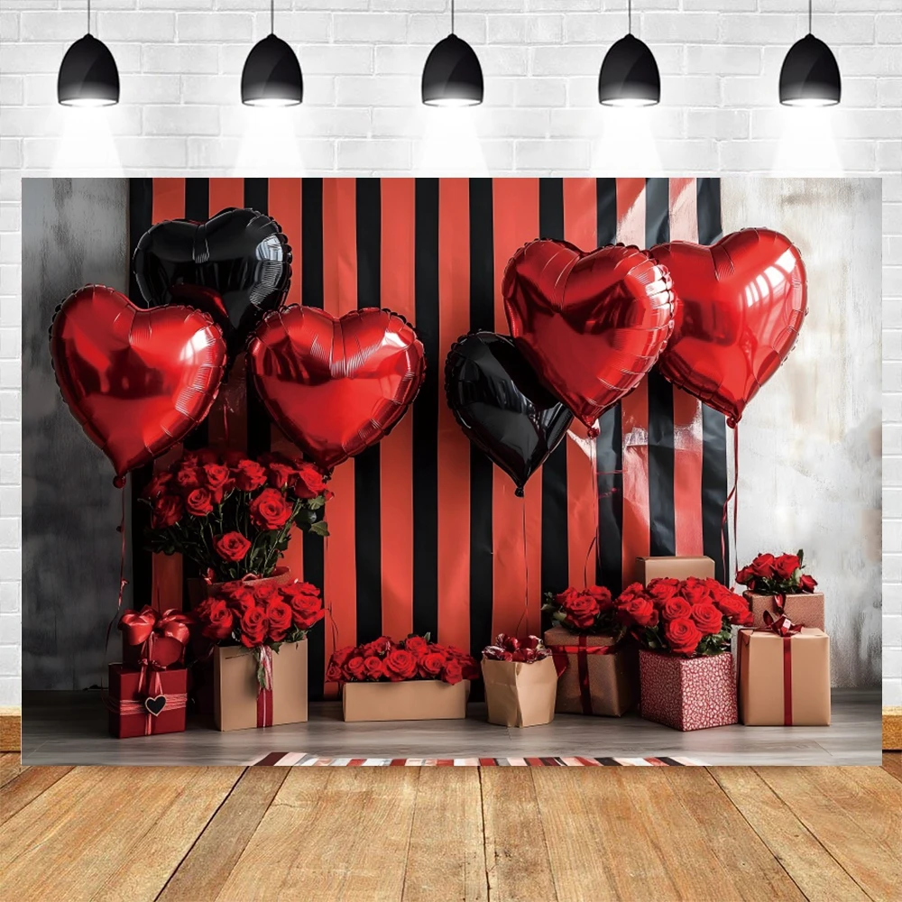 バレンタインデーのポートレート写真の背景,愛の心の風船,バラの花のギフトボックス,結婚披露宴の背景の装飾バナー