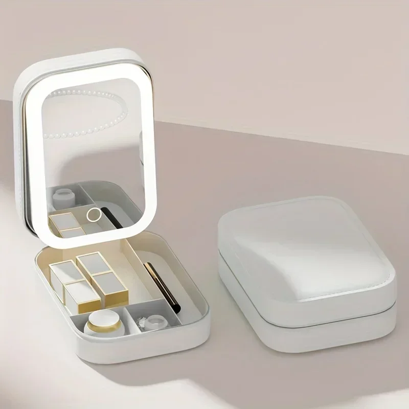 1pc USB Rechargeable LED Makeup Mirror, Travel Cosmetic Bag with Light, Makeup  Organizer, Lighted Vanity Mirror Folding mirror