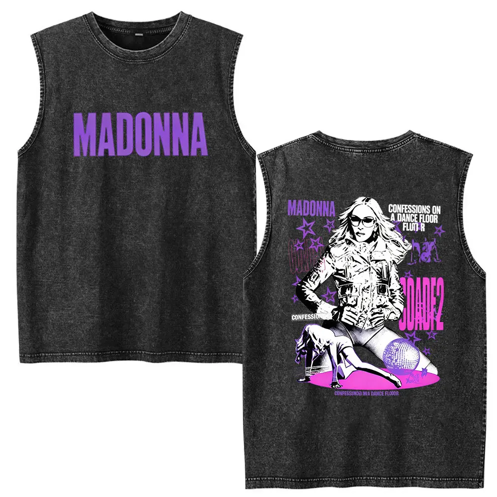T-shirt imprimé vintage délavé à manches courtes pour hommes et femmes, inspiré de l'album Confessions II sur une piste de danse de la chanteuse Madonna 2026