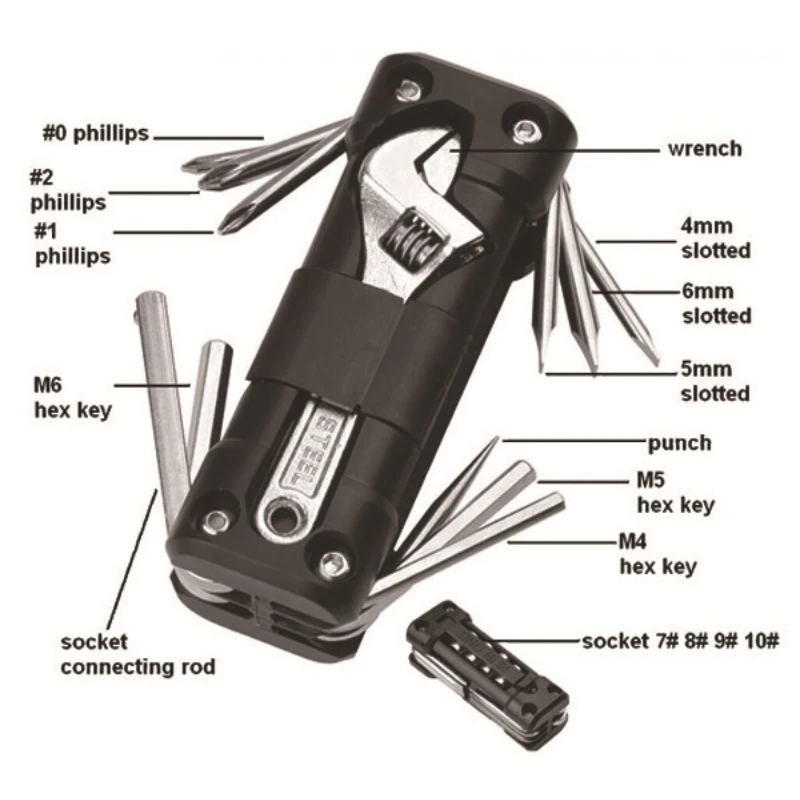 Multifunctional Combination Tool, Outdoor Camping Bicycle Motorcycle Tool KT-02 Metric Sleeve Black Green Optional