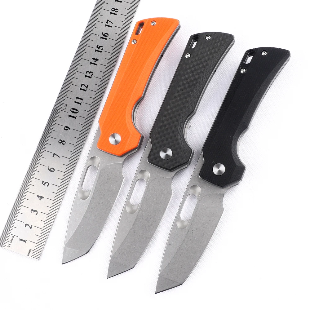 NINE THORN folding knife stone washed 14C28N blade PEI transparent handle pocket knife hunting survival kitchen fruit tool