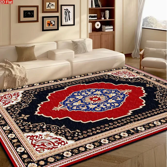Vintage Oriental Persian Medallion Border carpet flooring, Classic Red Blue Ornate Traditional Area Rug for Living Room Bedroom Home Decoration