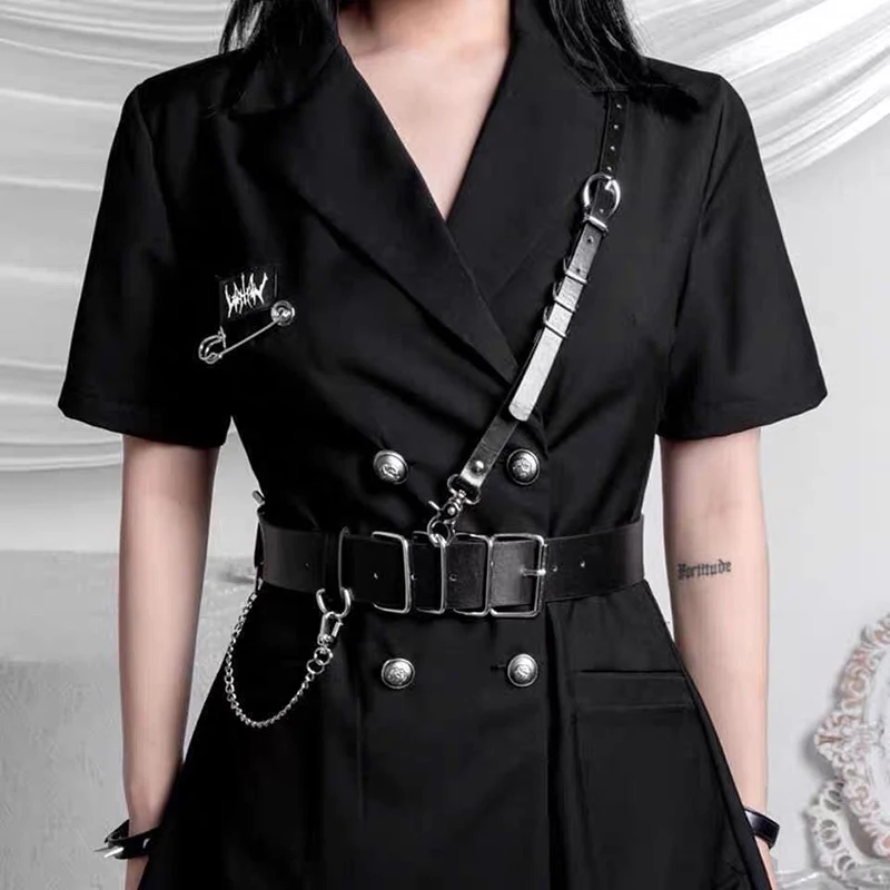 New Korean Punk Style Detachable Chain Belt Men Women Black PU Leather Harness Chain Belt Goth Corset Waist Belt Accessories view 2
